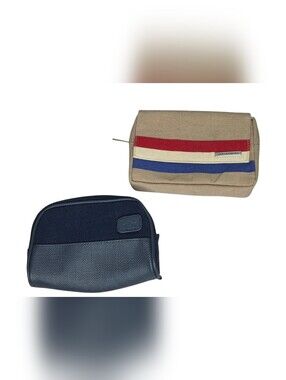 KLM Airline Jantaminiau  Red Blue Striped Clutch And 6" Navy Amenity Travel Bags